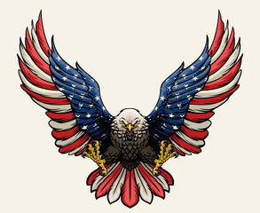 American Eagle Spread the Wings with American Flag Color