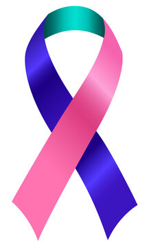 Teal pink purple blue color ribbon representing thyroid cancer awareness, and bring awareness & support to brain tumor and/or cancer