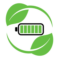Ecological Rechargeable Accumulator. Battery leaves . Battery and leaf icon illustration.