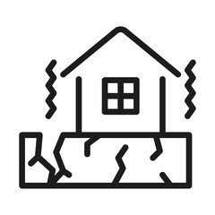 Earthquake broken house line style icon. Earthquake Insurance outline illustration