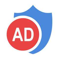 Ads protection icon. Shield and ad illustration