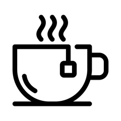 Cup of tea drawing outline icon. Tea bag brewing cooking illustration