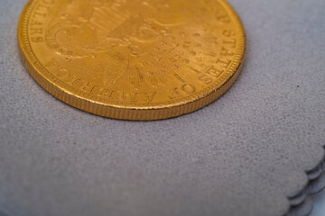 Austrian four ducats on US dollars. Investments in investment coins. The concept of buying gold. investment in gold.