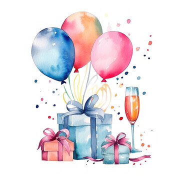 recommend clip art: Birthday Watercolor Background. Illustration AI Generative.