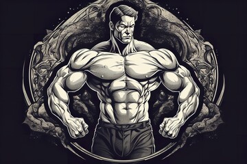 Fototapeta premium Body builder, sunset, fitness
