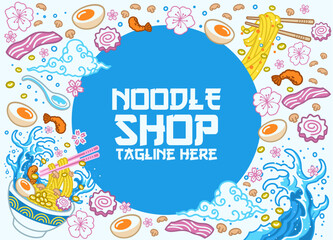Vector Illustration of Delicous Japanese Ramen Noodle Background