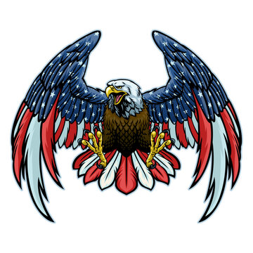 Vector of Hand Draw Bald Eagle With American Flag Color