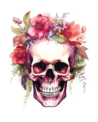watercolor style floral skull, vector illustration