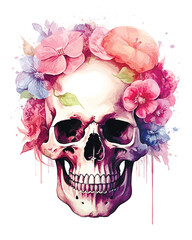watercolor style floral skull, vector illustration
