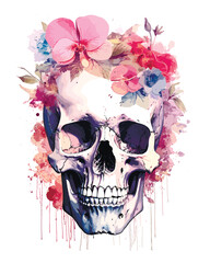 watercolor style floral skull, vector illustration