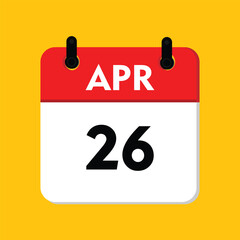 calender icon, 26 april icon with yellow background