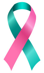 The pink and teal ribbon is used to support many causes related to Breast Cancer Awareness, such as different forms of breast cancer and the combination of ovarian and breast cancer.