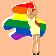 illustration of girl with lgbt flag in vector. bright drawing, symbolizing the freedom of love, feelings