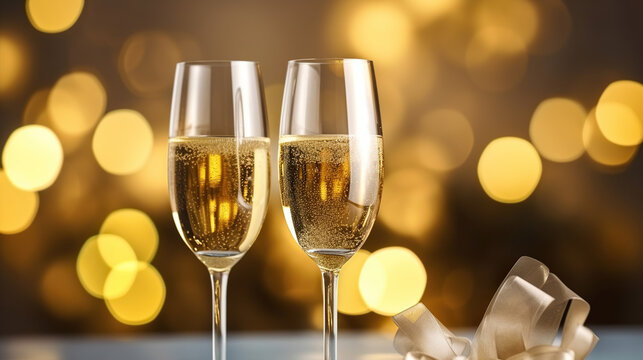 Toast to Joy, Flutes of Champagne Dance in a Vibrant Holiday Setting. Generative AI