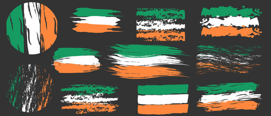 Flag of Ireland  painted with a brush stroke,Vector grunge flag of Ireland ,Vector illustration.