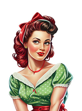 Pinup retro vintage girl isolated on transparent background