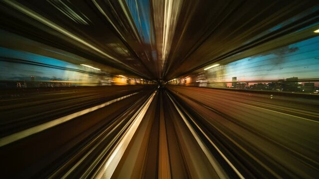 Time lapse of automatic train moving inside tunnel in Tokyo, Japan. 