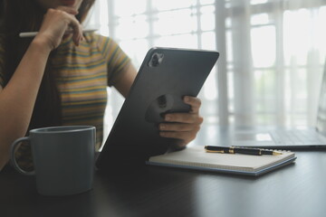 Audit concept,Administrator business man financial inspector and secretary making report calculating balance. Internal Revenue Service checking document.