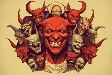 Fotobehang Bunch of greedy evil politics with devil like eyes and horns laughing Generative AI © LayerAce.com