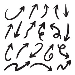 Hand drawn arrows collection Set simple flat arrows isolated on white background. Arrow mark icons and arrow paint. Stock vector. EPS10.