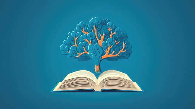 an open book from which the tree of knowledge grows, the concept of the development of the education system, Generative AI.