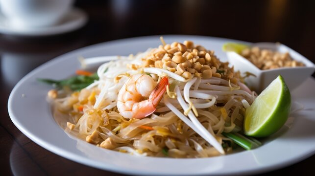 thai noodle with chicken HD 8K wallpaper Stock Photographic Image
