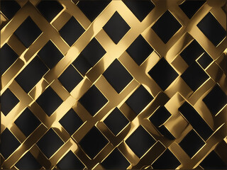 Luxury abstract black metal background with golden light lines. Dark 3d geometric texture illustration. Bright grid pattern. Pure black horizontal banner wallpaper. Elegant BG.  ai generate