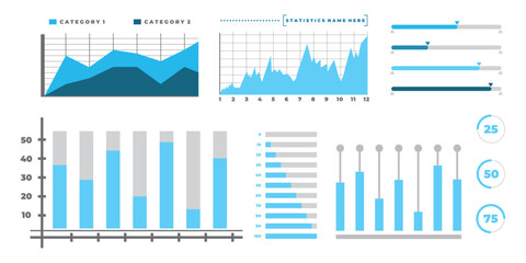 Modern infographic vector template with statistics graphs and finance charts diagram template. Diagram template and chart graph, graphic information visualization elements