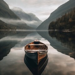small rowboat floating on a lake created with Generative AI technology