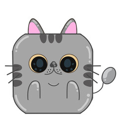 A ticked cat with a smile, square, PNG.