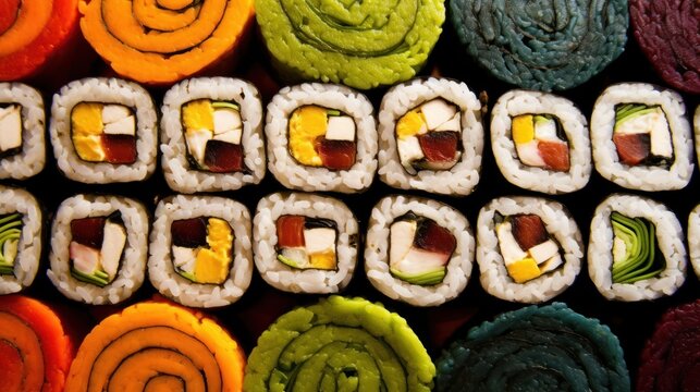 sushi candy on a black background HD 8K wallpaper Stock Photographic Image