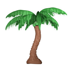 3d coconut tree with green leaves and fruit