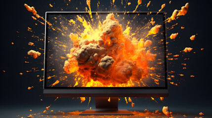 Explosion coming from computer screen. digital AI Generation. - obrazy, fototapety, plakaty