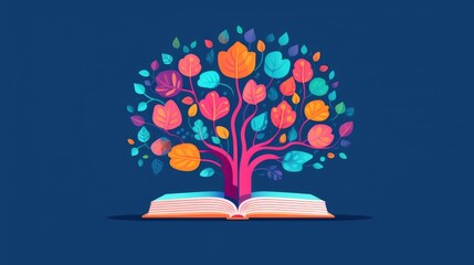 an open book from which the tree of knowledge grows, the concept of the development of the education system, Generative AI.