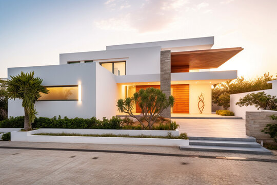 Modern real estate exterior architecture of the luxury home. Housing market. High quality photo