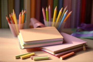Fototapeta premium Back to school concept, stationary on the desk. High quality photo