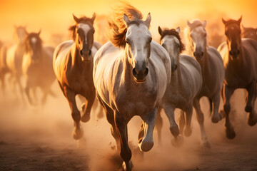 Fototapeta na wymiar Wild horses Running Across the Desert ai generated art