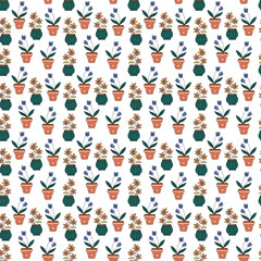 Seamless pattern with two pots for flowers3. Doodle color vector illustration.