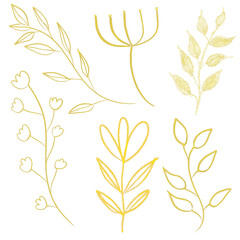  Gold Vintage Leaves And Floral Line Art, Holiday Bokeh Background