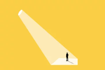 Fotobehang Business recruitment or hiring vector concept. Looking for talent. Business man standing in spotlight or searchlight looking for new career opportunities. Eps10 vector illustration © Aan