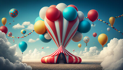 Sky with a circus scene  clouds  and baloons
