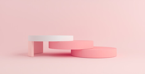 Fototapeta na wymiar Product Podium - Pink & White Podiums, Pink Background. 3D Illustration