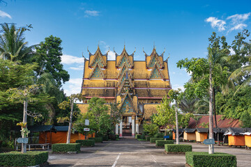 Wat Wangwiwekaram temple or Wat Mon located in countryside at Sangkhlaburi, Kanchanaburi