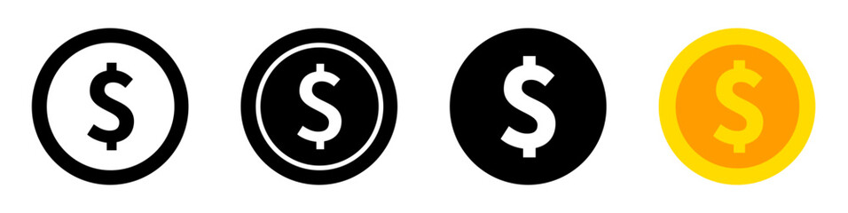 Dollar coin icons set. US Dollars money symbol - stock vector.