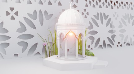 The Majesty of the Mosque: 3D Render the Muslim Podium with a Beautiful and Beautiful White Background