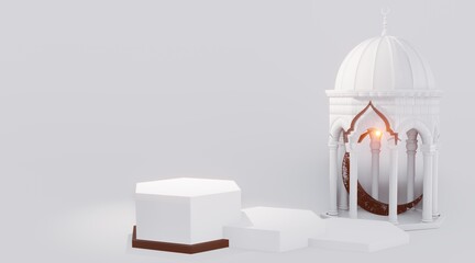 The Majesty of the Mosque: 3D Render the Muslim Podium with a Beautiful and Beautiful White Background
