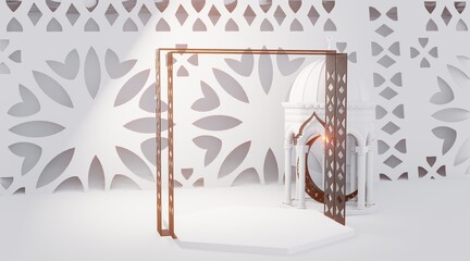 The Majesty of the Mosque: 3D Render the Muslim Podium with a Beautiful and Beautiful White Background