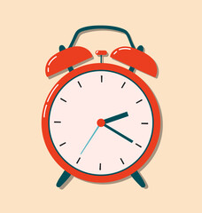 Alarm clock flat cartoon style icon illustration. Trendy front view illustration. Back to school concept. Modern cartoon hand drawn object design for web, card, banner.