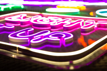 Abstract photo of lots led neon signs	