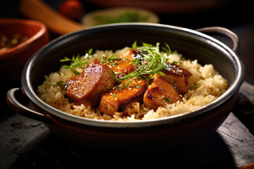 Foie gras rice in bowl. Foie Gras Don